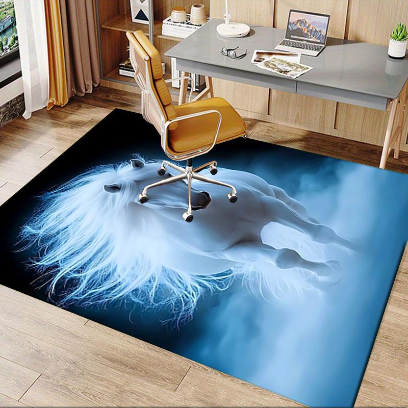 Charming White Horse Chair Mat Office Carpet, Oversized Rug for Home Decor, Sofa Mat, Desk Protector