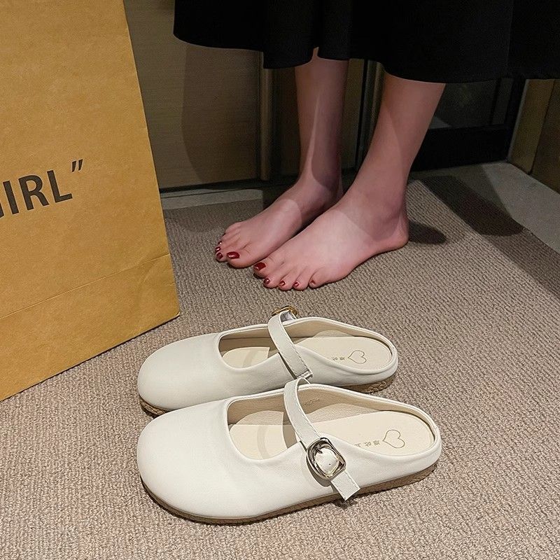 Versatile fashion soft bottom pregnant women non-slip flat bottom sandals 2025 summer new French bag head half slippers women's wear