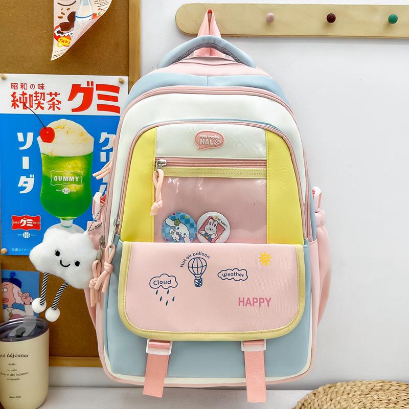 Schoolbag High Value Cute Small Fresh Contrasting Color Schoolbag Female Junior High School Girl High School Student Backpack Travel Lightweight
