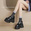 12Cm Ultra-high Heel Round Head Leather Inner Height-increasing Loafers 2025 New Waterproof Platform Platform Thick-soled Buckle Lazy Single Shoes