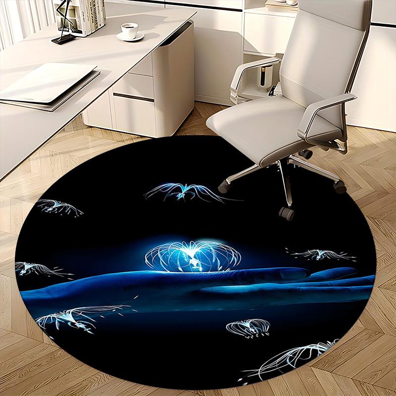 Elegant Blue Glow Jellyfish Chair Mat   Round Carpet for Home Decor, Office Use, Living Room, Bedroom, Gift Idea0243b