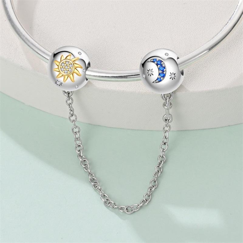 Copper Sun And Moon Plum Blossom Safety Chain Piece Bead Charms For 3Mm Original Bracelets Diy Jewelry Birthday Crafting