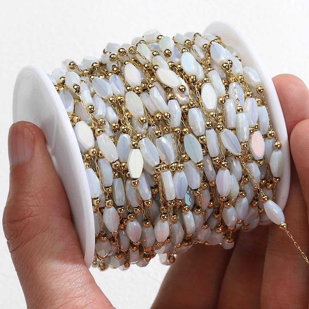 2meters 1meter Stainless Steel Love Heart Beaded Chain Clear Pink Green Crystal Chain for Necklace Bracelet Jewelry Making DIY