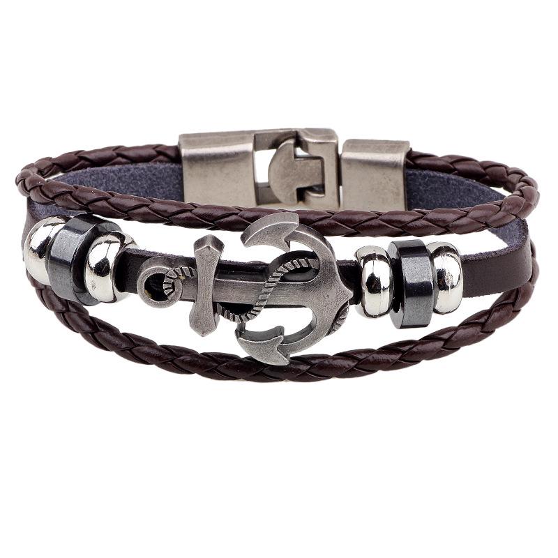 European and American Retro Multi-Layer Woven Cowhide Pirate Anchor Bracelet