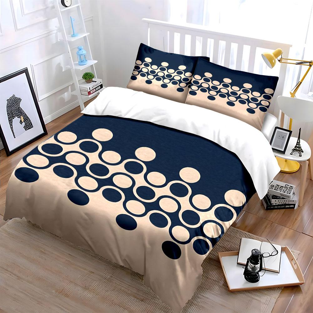 Minimalist Geometric Circular Pattern Duvet Cover Set With 3D Printing Design Soft Polyester Bedding Set All-Season Comfort