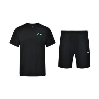 Solid Color Breathable Training Sports Short Sleeve T-Shirt And Shorts Set Men Sets Black AHST347-1+AKSS437-1