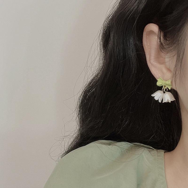 1Pair Sweet Bow Bell Orchid Stud Earrings For Women Girls Elegant Exquisite Versatile Advanced Sense Bowknot Earrings Jewelry