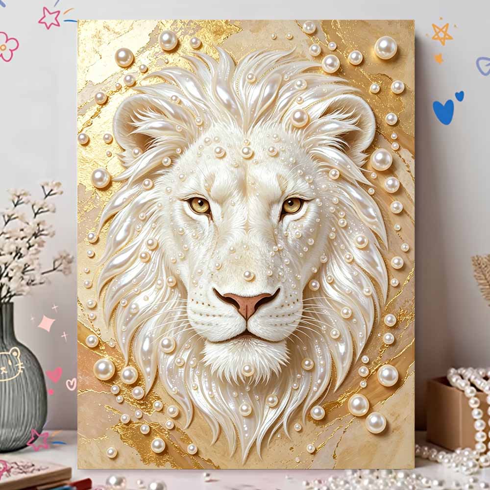 DIY Pearl Art Painting Majestic Lion Handmade Craft Modern Wall Decor Leisure Relax Activity Nice Gift for Novice Art Practitioners Home
