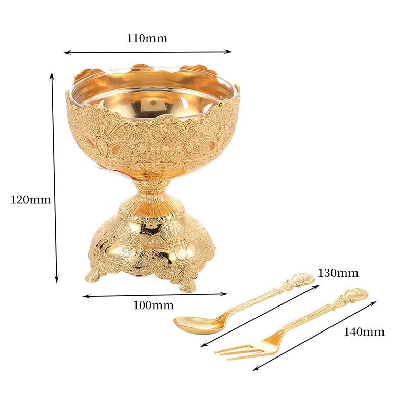 European Printed Metal Multi Legged Ice Cream Bowl with Knife and Fork Glass Inner Wall Salad Bowl