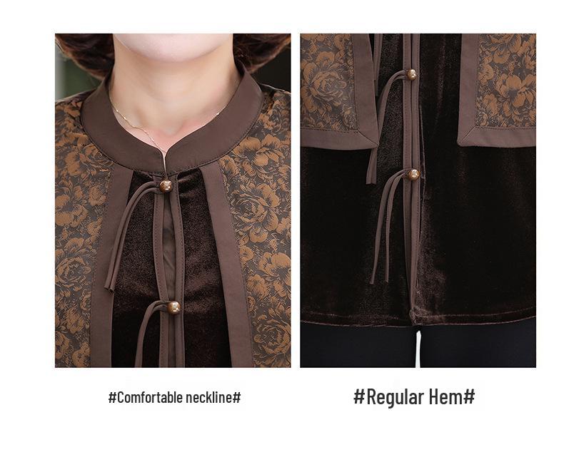 Elegant Autumn Two-Piece Retro Chinese Top for Moms and Seniors
