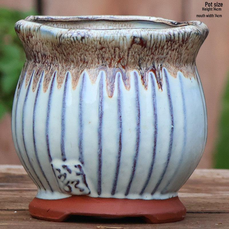 Handmade Retro Zisha Ceramic Pot for Succulents, Orchid, and Asparagus - Breathable Small Flower Pot