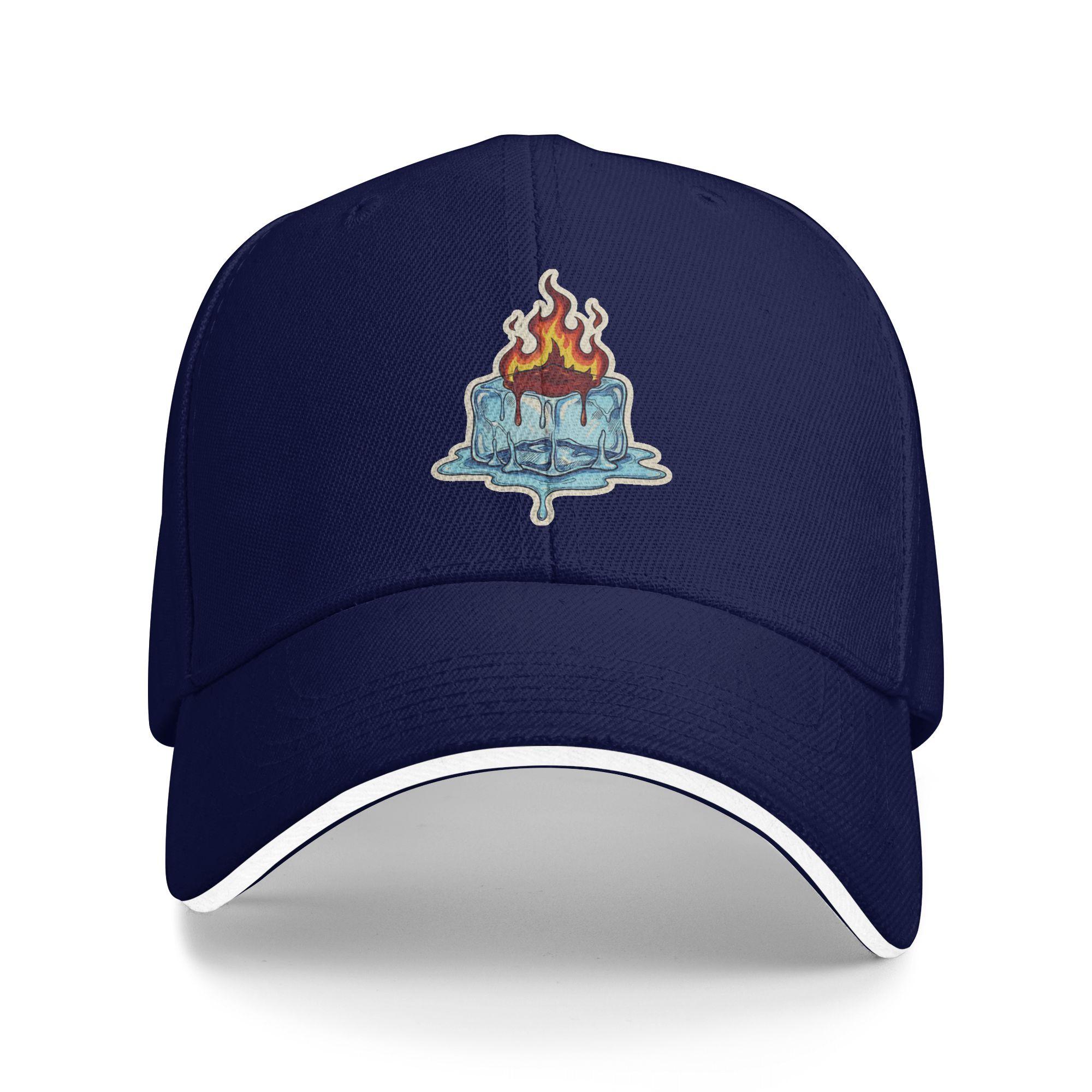 

Fire Ice Out Sun Baseball Cap Spring Fitted Retro Trucker Hat For Female Male Hunting Camping Baseball Caps As Picture темно-синього кольору