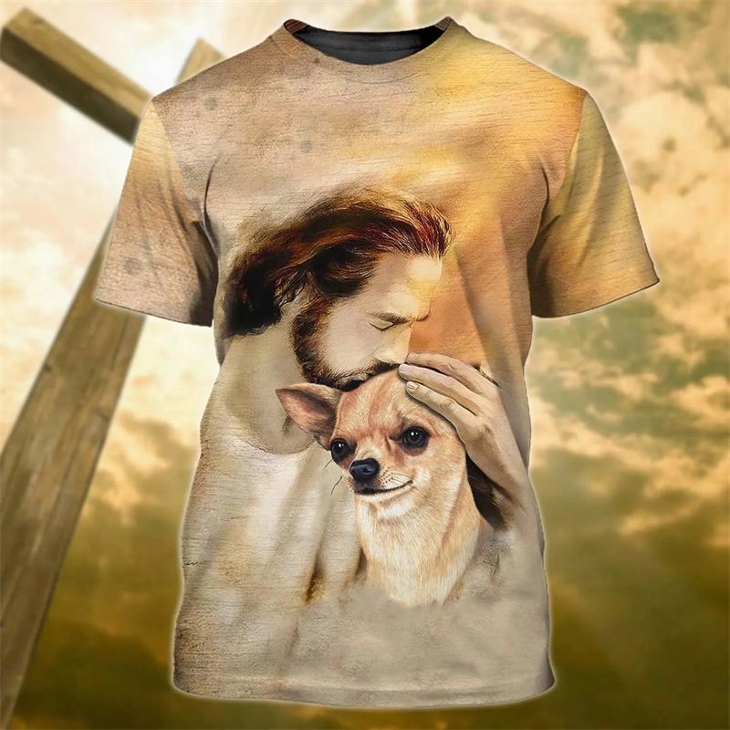 Fashion 3D Jesus Cross Print T Shirt For Men Christianity God Graphic Oversized T-shirts Daily Casual O-neck Short-sleeved Tops