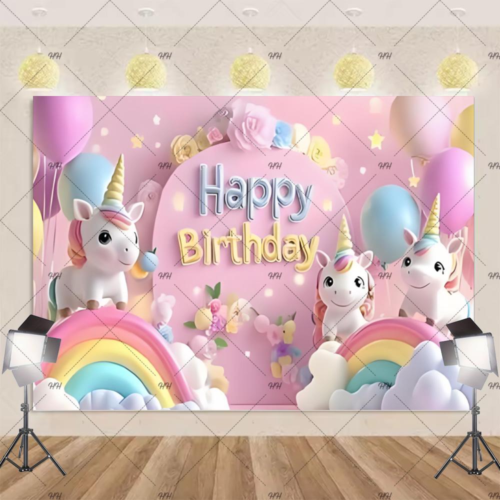 Cartoon Rainbow Unicorn Theme Princess Birthday Party Decoration Background Baby Shower Backdrop Photozone Studio Prophoot Props