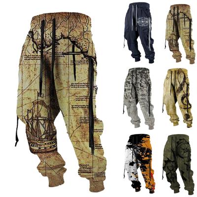 Men's Printed Casual Sports Pants Men's Fashion Lace-Up Fleece Sports Pants