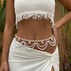 Boho Faux Pearl Shell Belly Chain for Women Gold Color Layered Tassel Waist Belt Summer Beach Vacation Body Jewelry
