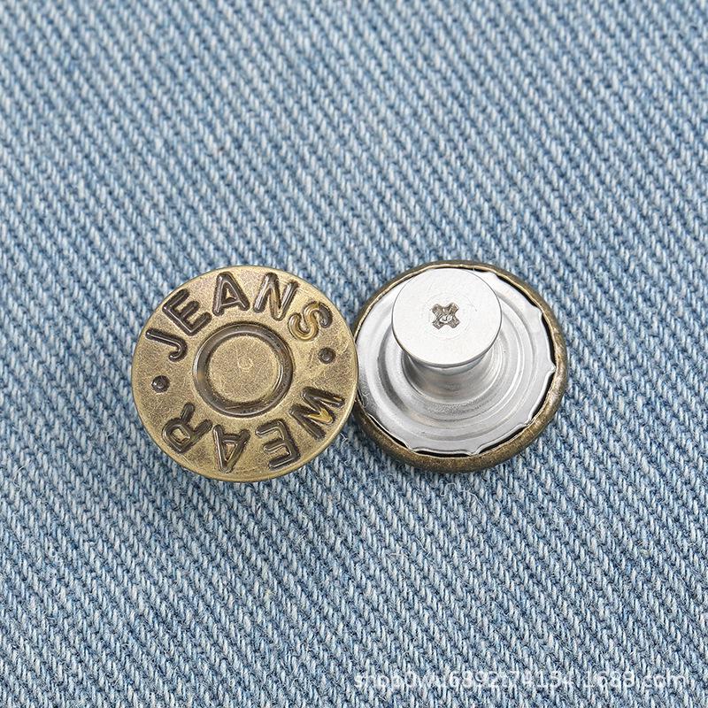Adjustable No-Sew Detachable Metal Jeans Buttons – Flat Bottom, Nail-Free, Resizes Waistbands Effortlessly