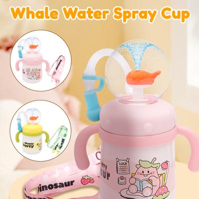 7,44oz Trinkbecher Niedlicher Kinder-Wasserbecher Tragbar Auslaufsicher Becher mit Strohhalm und Ausgießer mit Wal-Spritzfunktion für Kinder Schule