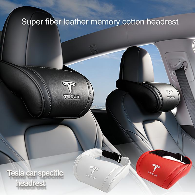 High-end Leather Car Headrest Interior Accessories For Tesla Model 3 Highland 2023 Model S Model X Model Y Model Y-Eur Roadster