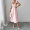 Women’s Fashion Sleeveless Solid Suspender Maxi Dress Elegant Long Gown with Shoulder Straps Casual Loose Fit