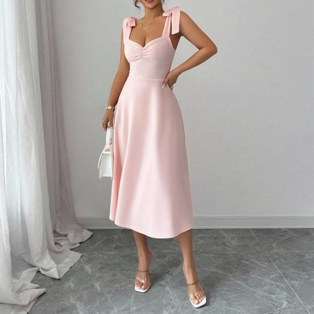 Women’s Fashion Sleeveless Solid Suspender Maxi Dress Elegant Long Gown with Shoulder Straps Casual Loose Fit