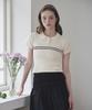 Belloel Striped Collar Half Knit Beige