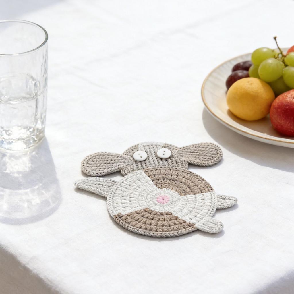 3Pcs Lovely Creature Themed Drink Protectors Soft Fabric Crochet Coasters For Dining Table