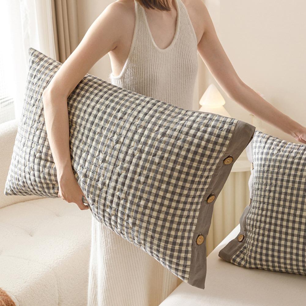 Skin-friendly Pillowslip Rectangular Pillow Cover Envelope-style Plaid Pillowcase Dormitory