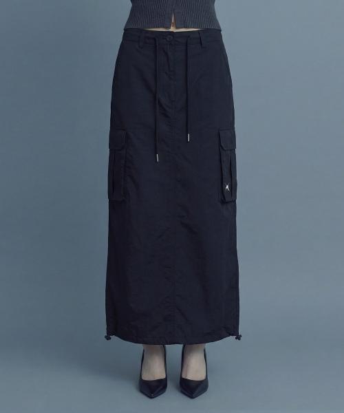 Ineodeijeu Nylon Cargo Long Skirt (Black)