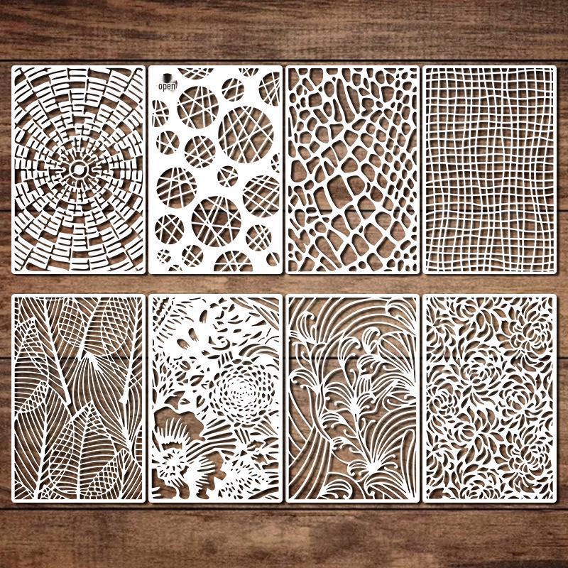 8 Листов Складные Трафареты с Цветочной Текстурой для Журнала, Арт, DIY gray