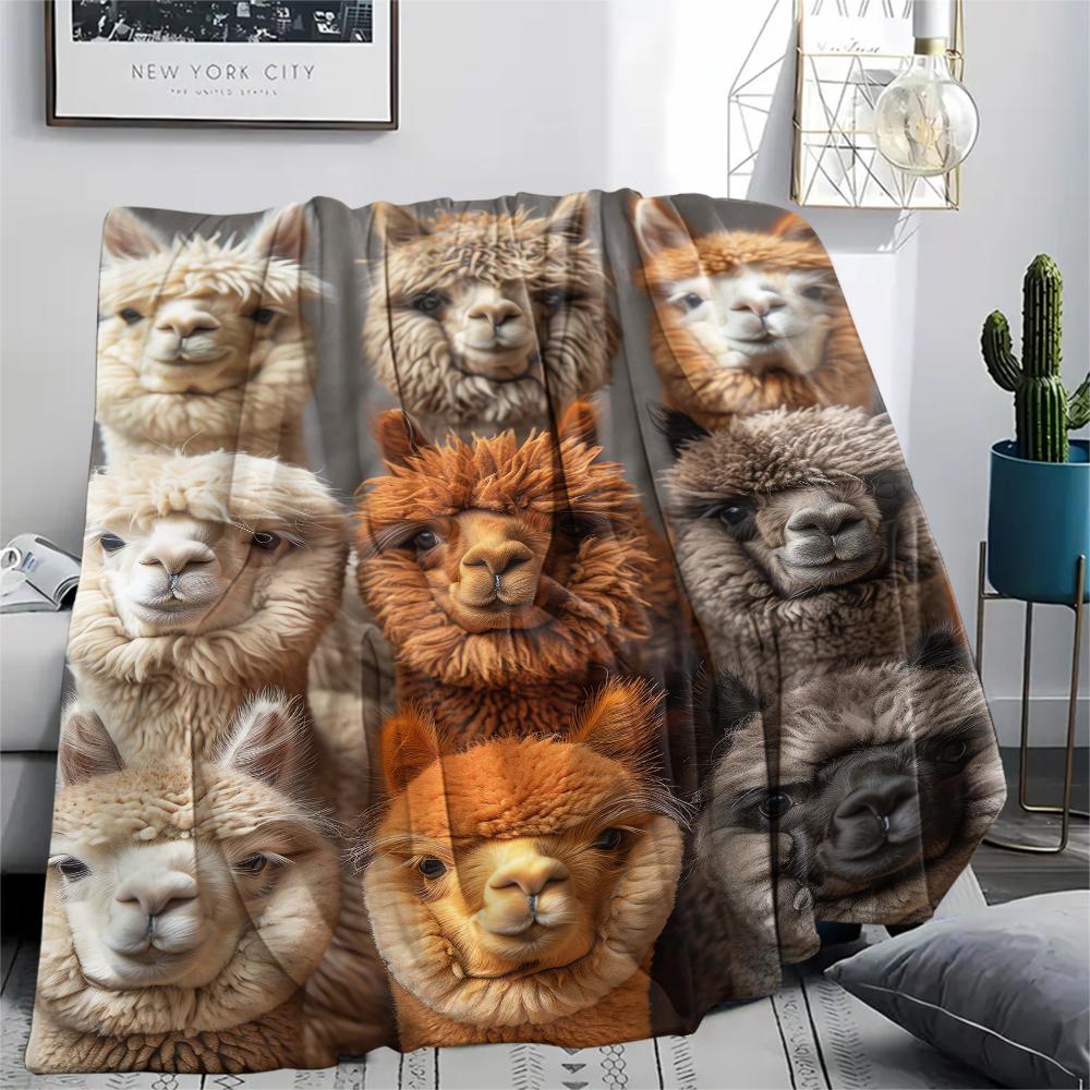 1Pc Alpaca Puzzle Print Flannel Blanket, High quality Comfortable for All Seasons, Home Decor, Warmth and Comfort, Perfect for Christmas Gifts