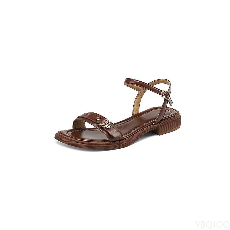 New Women Luxury Narrow Strap Buckle Strap Flat Sandals Wide Heel Platform comfort women shoes Summer Casual minimalist Shoes