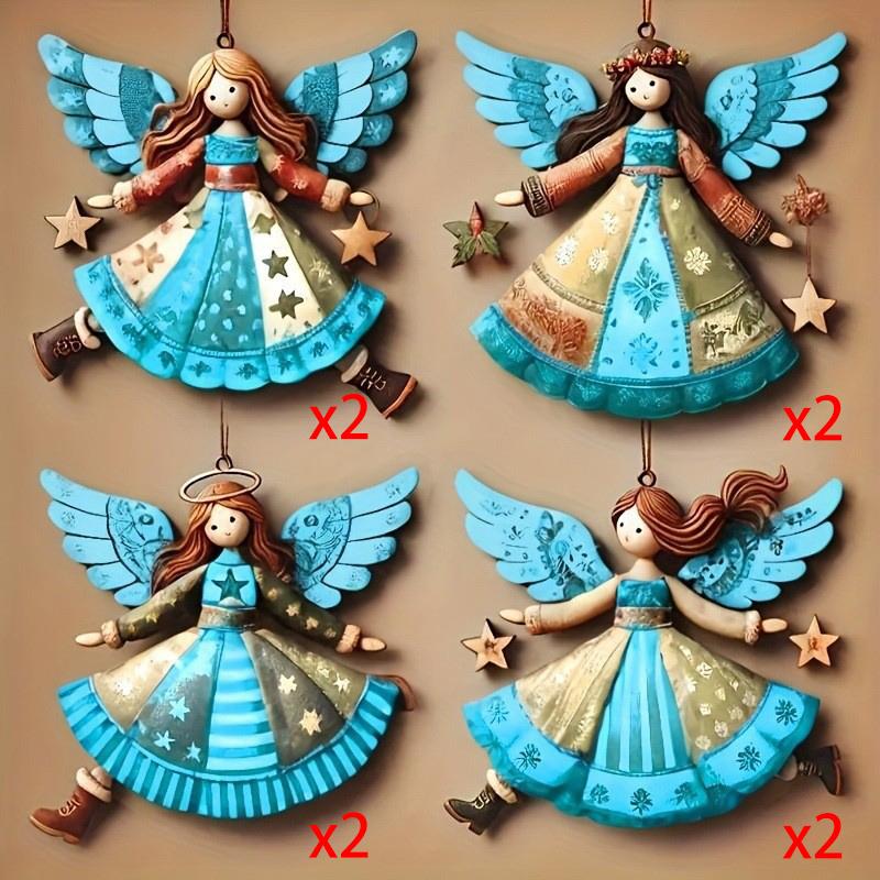 Vintage Christmas Wooden Angel Ornaments Wood Laser-Cut Rustic Christmas Tree Pendant Decorations for Home Xmas Winter Party