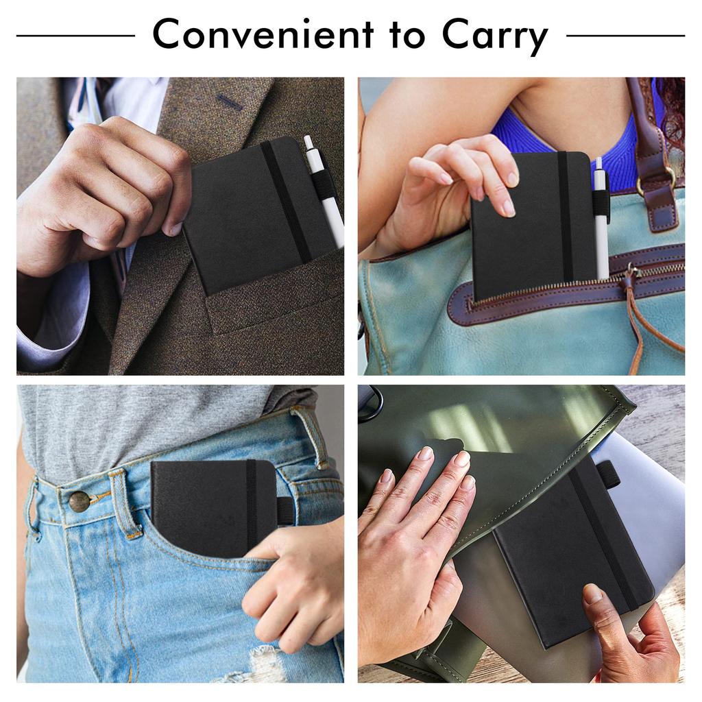 Feela A6 Set of 6mm Horizontal Synthetic Pocket Mini Pen Included Notebook, Black, 3, B-Ruled, Ruled, Leather, Size,