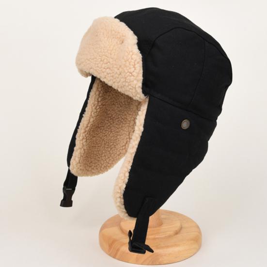 Lei Feng Hat Thickened Inner Lining Solid Color Buckle Closure Versatile Tarp Hat with Ear Protection Daily Clothing