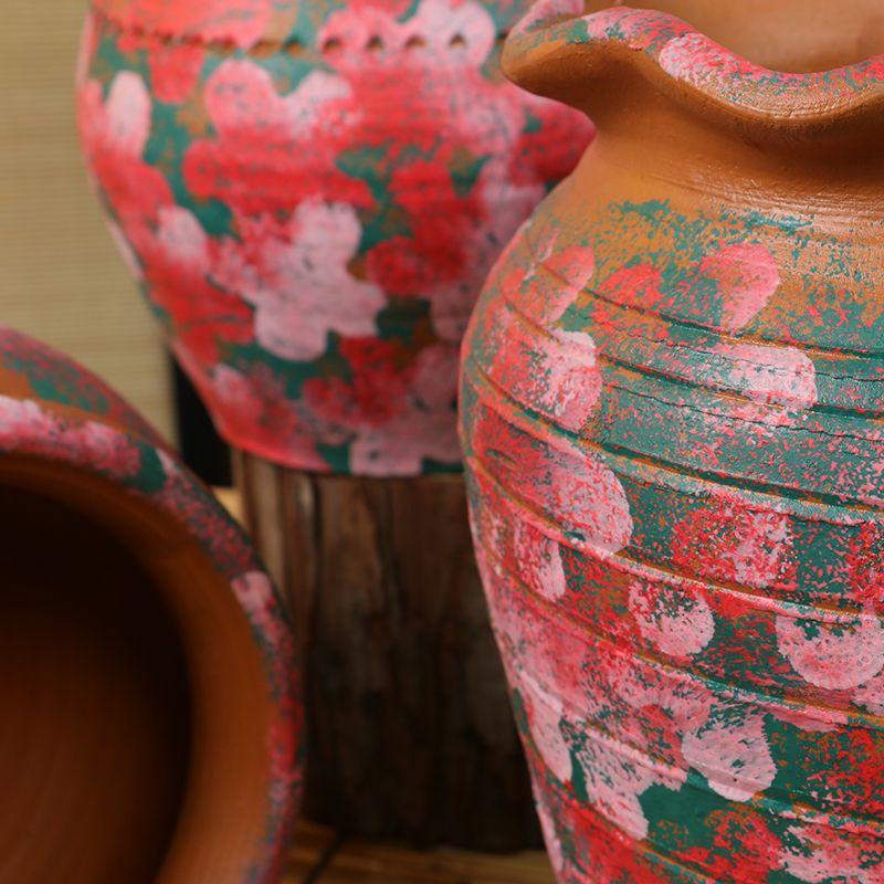 Hand-Painted Terracotta Flower Pots - Breathable Red Clay, Unglazed, Large Diameter, Creative Folk-Inspired Vases for Green Plants.