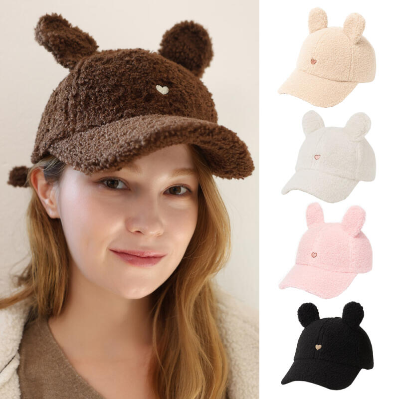 CL Winter Bear Ears Ball Cap Boucle Hat Poggle Cap pink