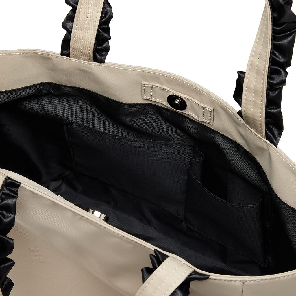 ACROMASTER AY-087 (Beige) Elegant Nylon Tote Bag for Women, Square, Large Capacity, Lightweight, Perfect for Commuting and Travel