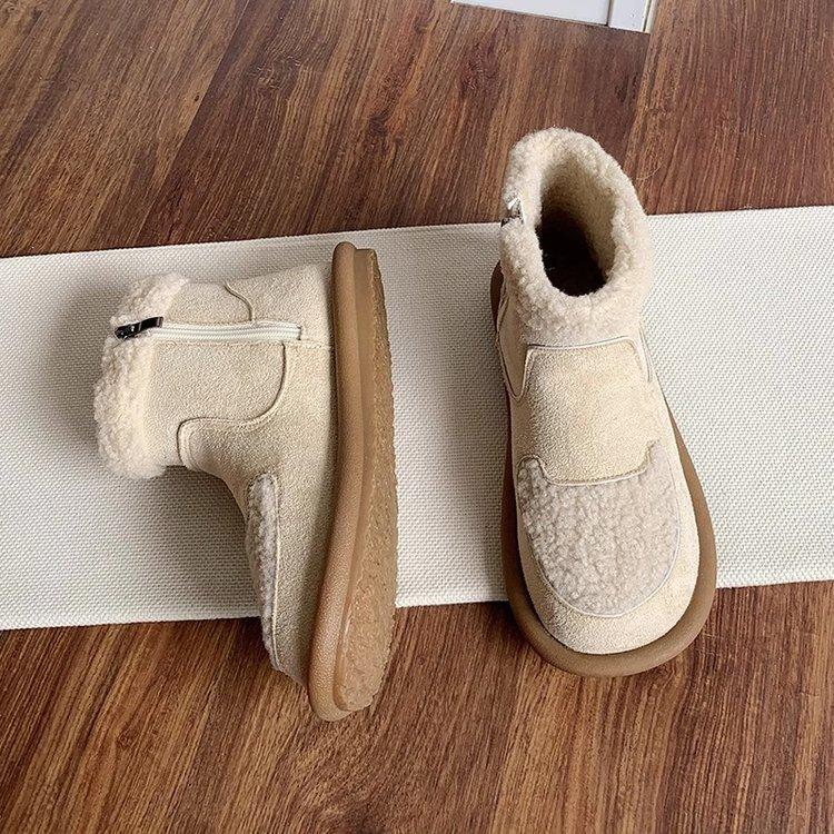Flat-soled lamb wool velvet Boken shoes women's big head ugly cute short boots 2025 autumn and winter new bread cotton shoes snow boots