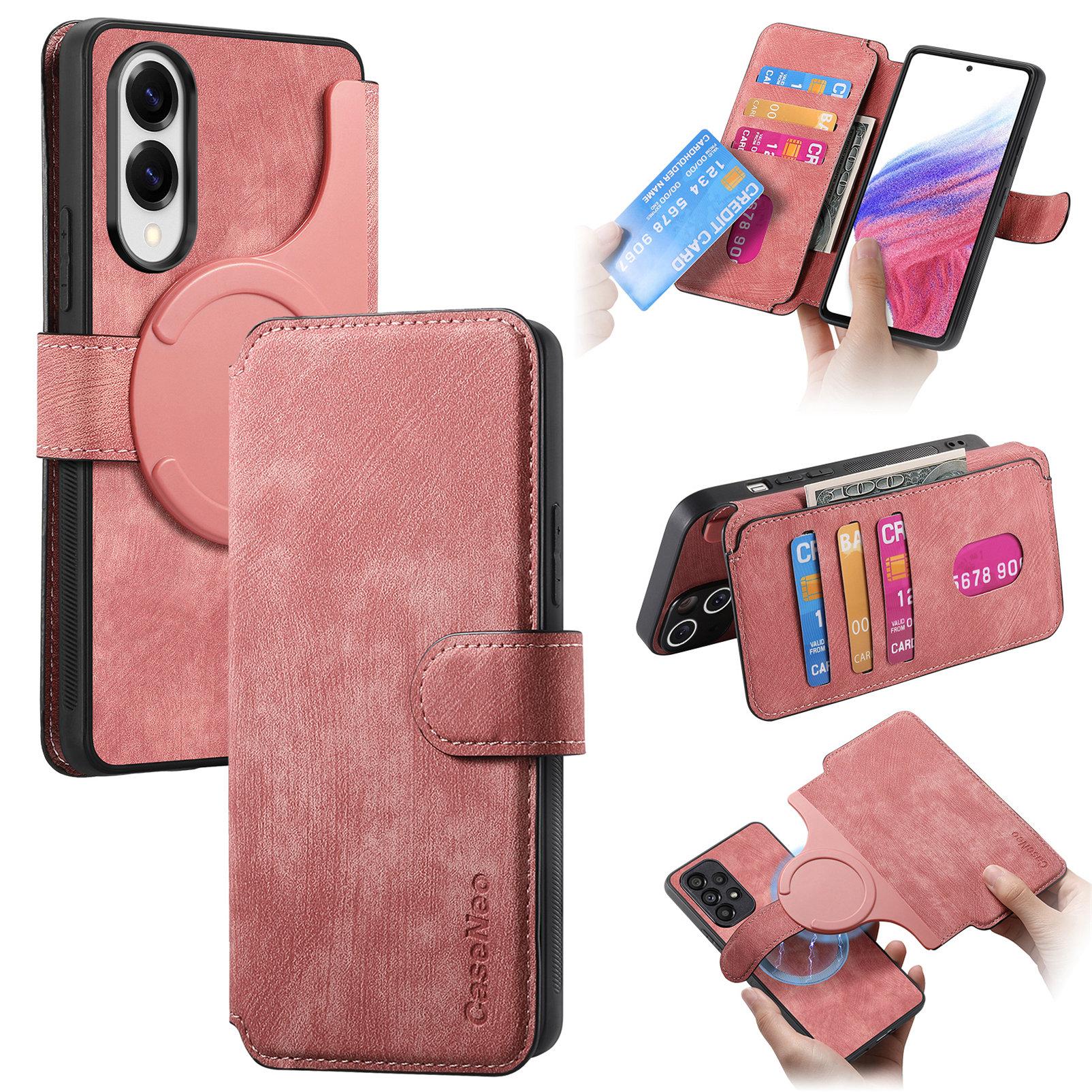 

For Samsung Galaxy S25 Edge Magnetic Case CASENEO Detachable Leather Phone Wallet Cover Pink