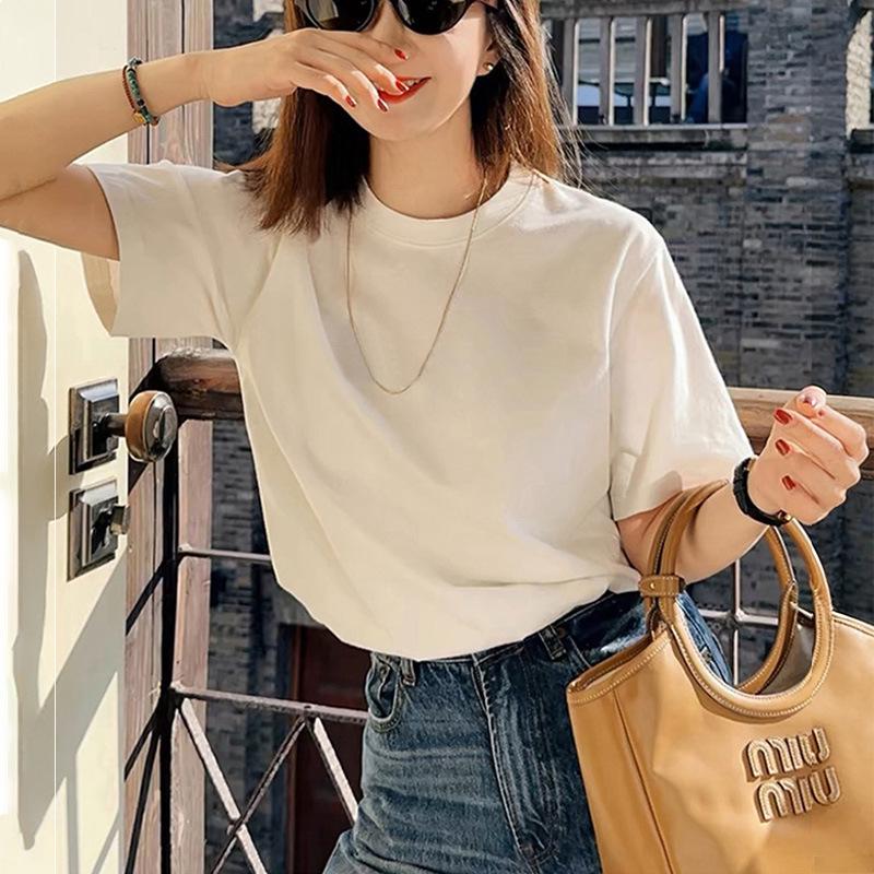 

Women s Korean Style White Short-Sleeved Slim Fit T-Shirt - Versatile Round Neck for Spring, Summer & Autumn Large