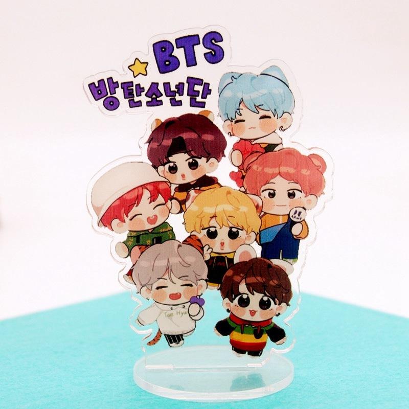 BTS 10cm Cute Cartoon Acrylic Standee, Bangtan Boys Casual Outfit Cartoon Figure Display, Kpop ARMY Fans Desk Decor