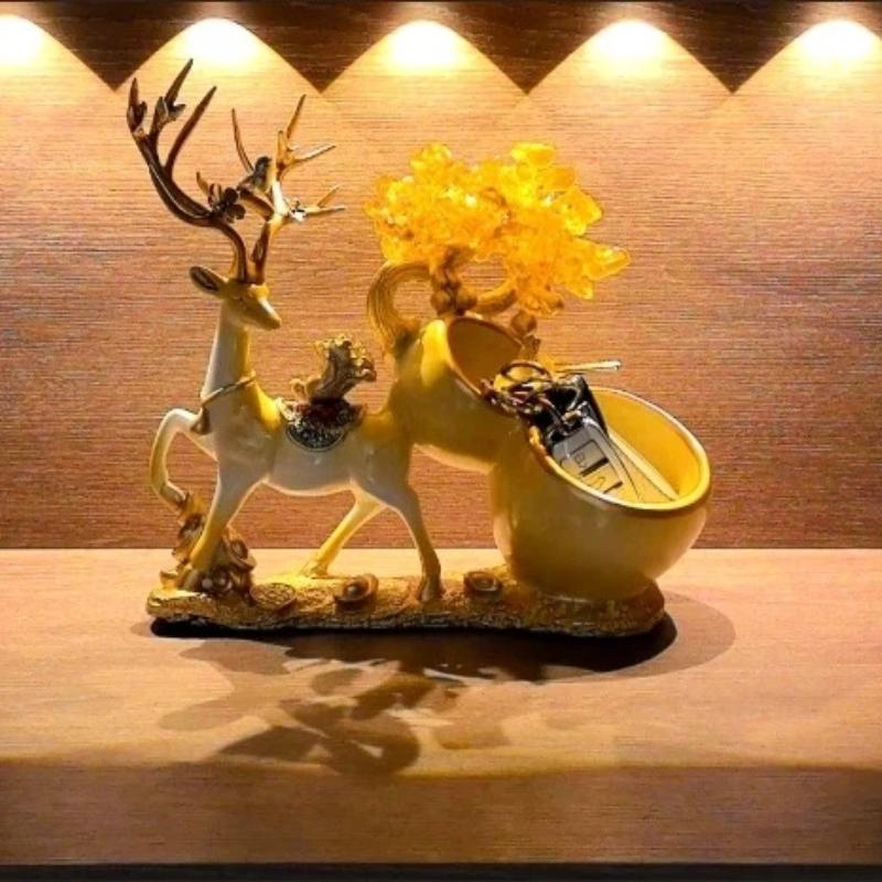 Deer Figurine Storage Ornament, Lucky Wealth Deer Decor for Desk & TV Cabinet