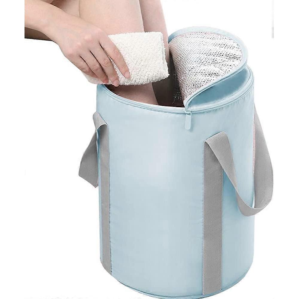 Foot Soaking Bath Bucket, Foot Bath Portable Travel Thermal Insulation Multifunctional Foldable Foot Soaking Bucket with Lid Home ,Blue