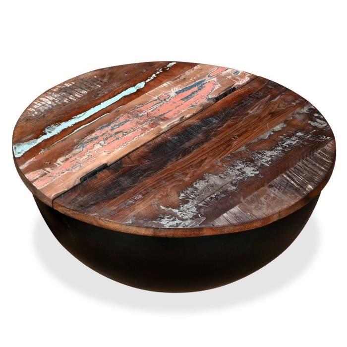 Coffee Table - vidaXL - Solid Reclaimed Wood - Black - Round - Industrial Style