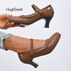 Módní Retro Zelené Kožené Mary Jane Lodičky Žena Vintage Volánkový Design Vykrojené Šaty Zapatos Dámský Značkový Design Derby Boty Plus Size