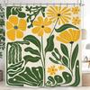 Yellow Flowers And Green Leaves Printed Shower Curtain 180X180Cm Tropical Garden Style Bath Curtains