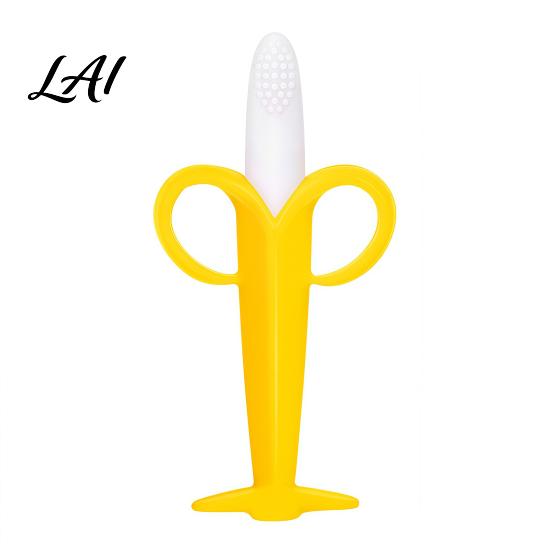 Baby Grasping Toys Banana Silicone Teether Toothbrush Chew Toy with Raised Particles Food-Grade Gum Massaging Teethers BPA-Free Oral Care