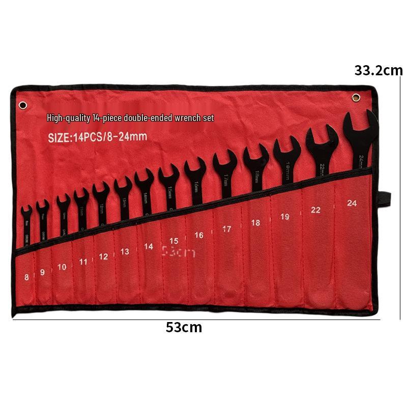 14-Piece Combination Open-End & Ratchet Wrench Set, 8-24mm Auto Repair Tool Kit