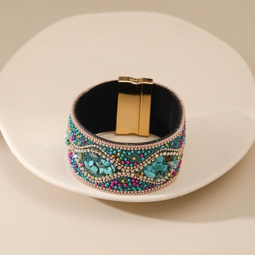 Beads Flower Pattern Magnetic Clasp Bracelet Turquoise Color Charm Bracelet Women Ladies